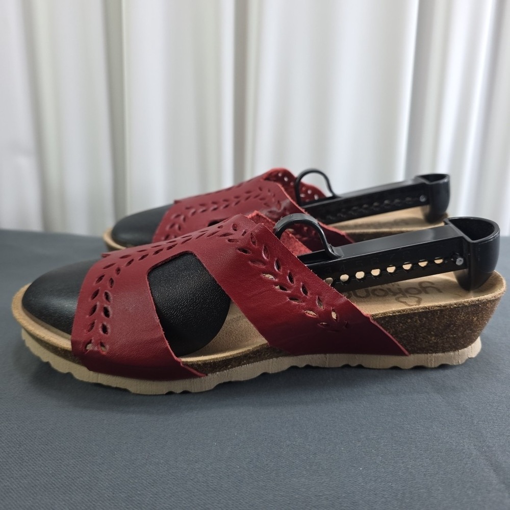 YOKONO Women's Size 8 Slip-On‎ Flat Sandals Red/Maroon Leather Sock